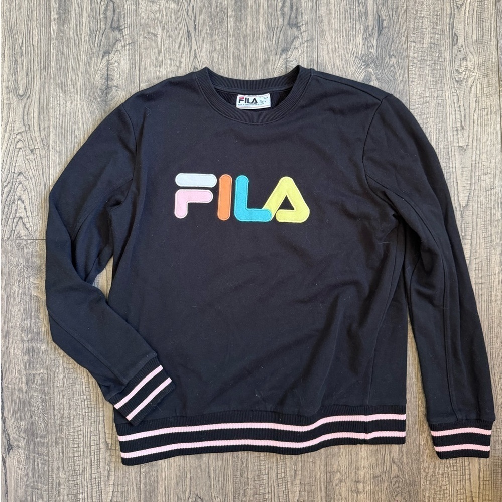 Fila Womens Terry Crewneck Sweatshirt-Black Candy Pink- Size Large - Picture 2 of 5